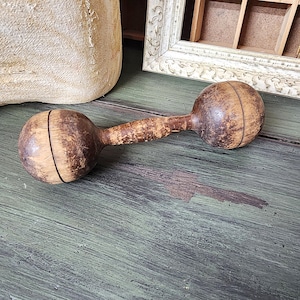 Vintage Wooden Dumbbell, Vintage Exercise Equipment, Used Aged, Collectible, Vintage Gym Decor,  #4792