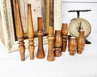 Salvaged Wood Spindle Pieces: Mixed Shapes, DIY Craft Supply, #4952