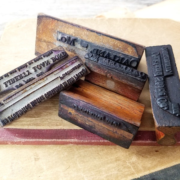 Set of Six Vintage Wood/Rubber Stampers, Aged, Supplies, Collectible, Junk Journaling, Mixed Sizes, #2124