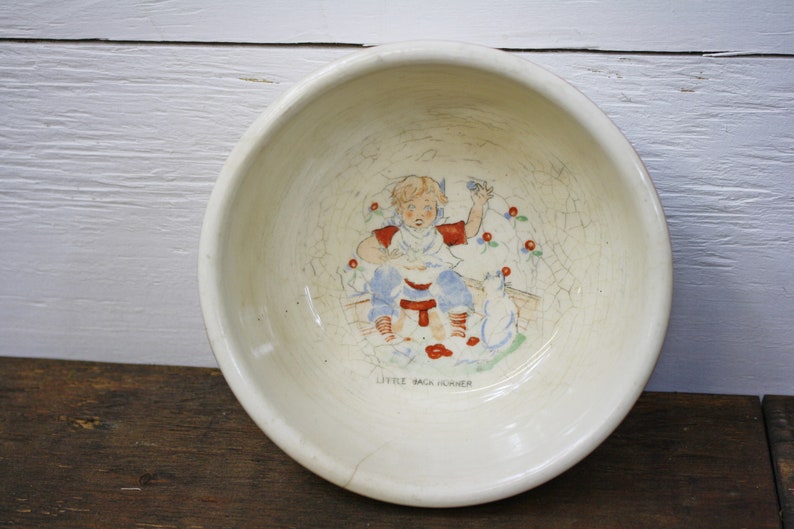 Tom Tom The Pipers Son Cup Little Jack Horner Bowl Aged Vintage Nursey Rhyme Cup and Bowl