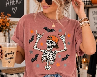 Halloween Skeleton PNG, Rocker Bones With Bats And Stars, Instant Download