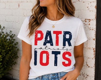 Patriots Football PNG, Distressed Red Blue Varsity Letters, Digital Download