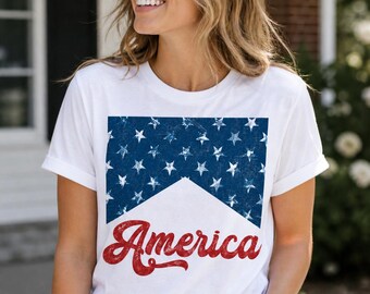 America PNG, Retro Distressed Stars And Script, Patriotic Digital Download