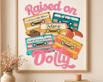 Raised On Dolly Cassette PNG, Retro Country Music Design, Sublimation Download