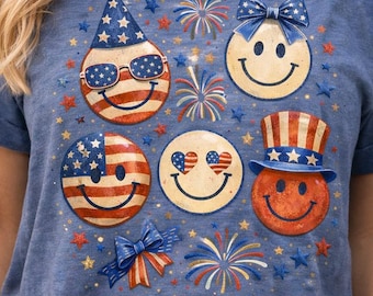 Patriotiskt smiley-ansikte i PNG - 4 juli-smileydesigner, retro USA digital nedladdning
