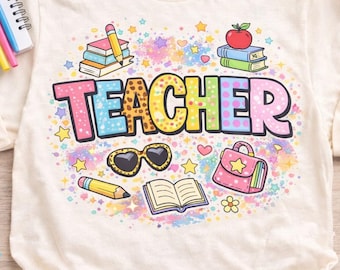 Teacher PNG Design, Colorful Clipart, Back To School Shirt, Digital Download