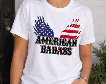 American Badass PNG, USA Flag Wings Graphic, Digital Download