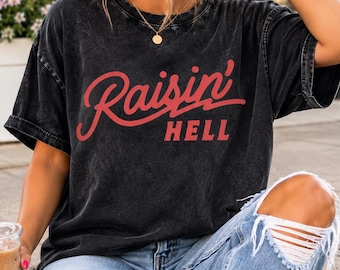 Raisin Hell PNG, Retro Script Graphic, Distressed Red Design, Instant Download
