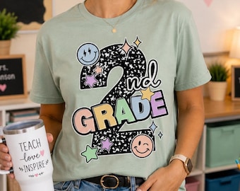 2nd Grade Teacher PNG, Pastel Doodle Design, Classroom Decor, Shirt Print