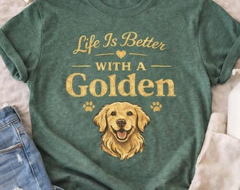 A vida é melhor com uma camiseta dourada, presente para mãe de cachorro, download digital.