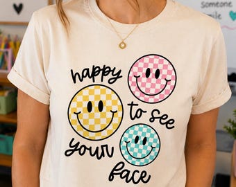 Teacher PNG, Happy To See Your Face, Checkered Smiley Design, Classroom Decor Printable