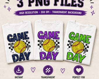 Softball Game Day PNG Bundle, 3 Designs, 300 DPI, Transparent Background, Sublimation Download