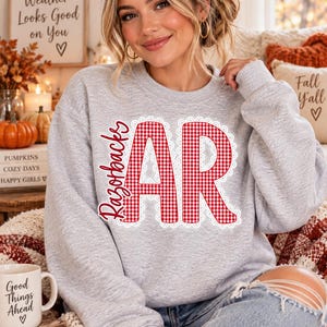 Arkansas PNG, röda gingham AR-bokstäver, omedelbar nedladdning