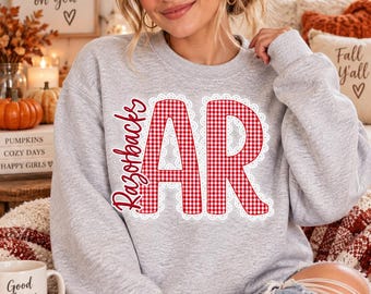 Arkansas PNG, czerwone litery Gingham AR, natychmiastowe pobranie