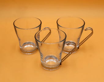 Vintage Bormioli Rocco Cappuccino Cup with Stainless Steel Handle (Set of 3)