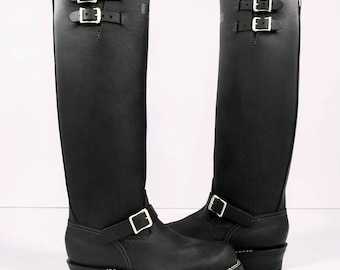 Men's Engineer Boots – Full Lined Black Genuine Leather Heavy Duty Biker Boots