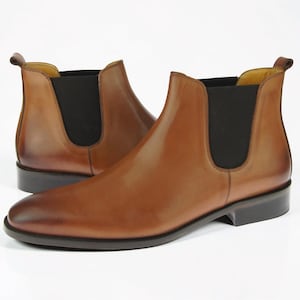 Bottines Chelsea en cuir cognac pour homme | Botte décontractée faite main