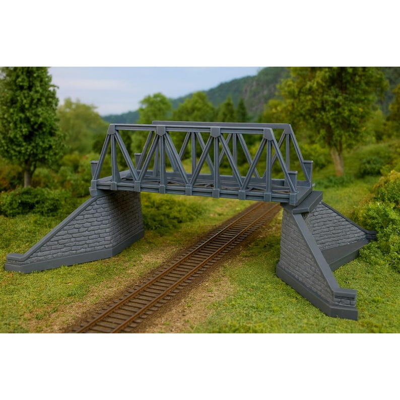 HO Scale 1:87 Steel Truss Bridge With Stone Abutments Model Train ...