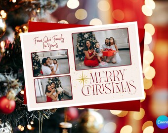 Editable Christmas Card Template | Canva | Red Theme - 3 Photos