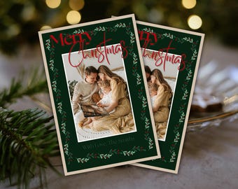 Editable Christmas Card Template | Edit using Canva | Green Theme