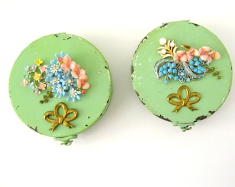 Trinket box Shabby Chic metal SET or one jewelry Vintage jewels BLUE FLOWERS trinket boxes gift boxes Vintage distressed mint green handmade