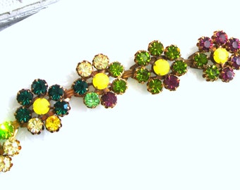 Jewel Tones Flower Bracelet Swarovski Crystal Vintage Flower bracelet Large bracelet 7-1/2 inch Plus Size Jewelry Deep Colors bracelet