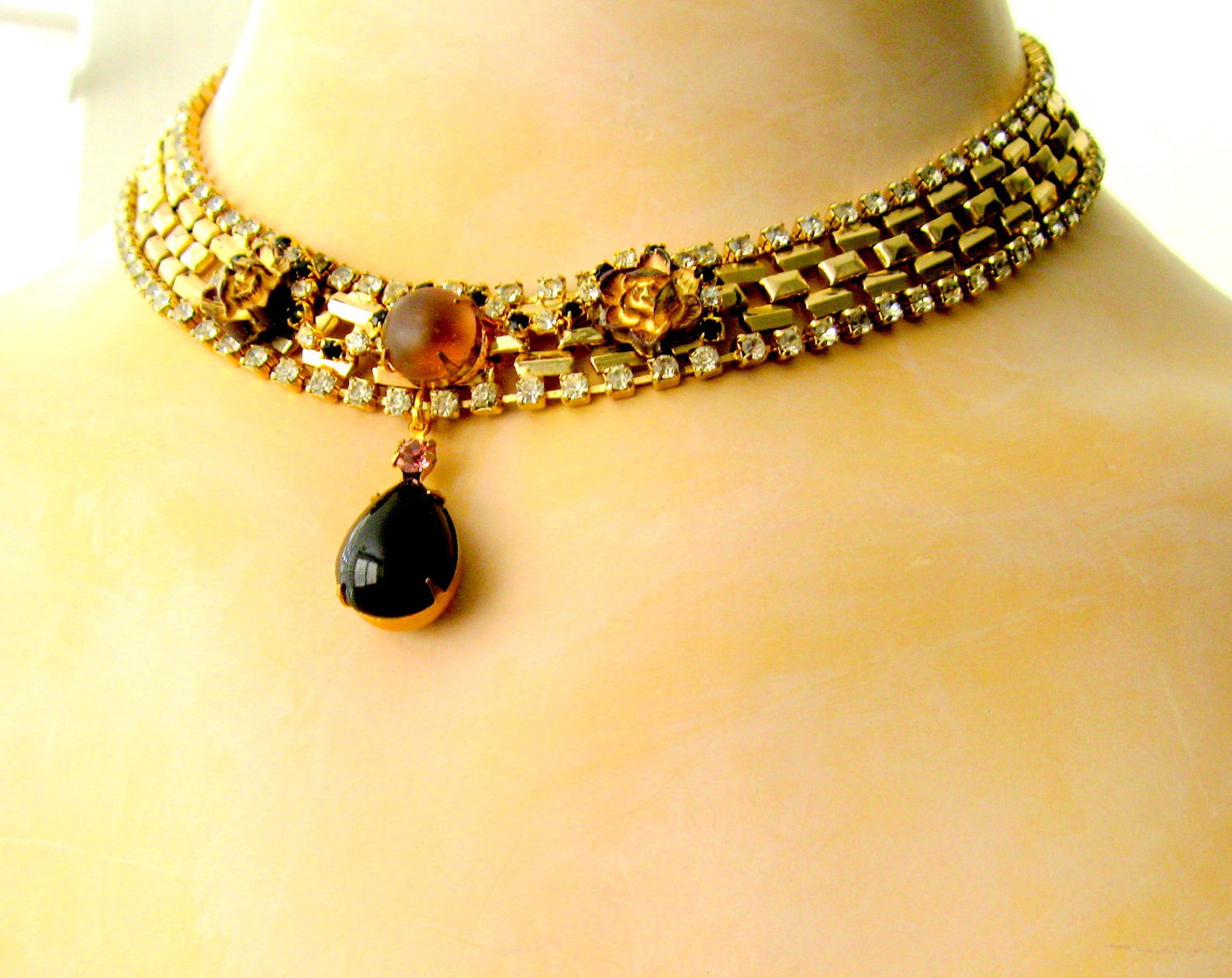 Collar Necklace Vintage Choker Necklace Vintage Rhinestones Etsy