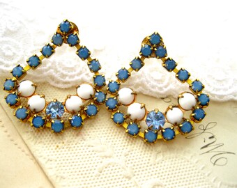 Rhinestone Earrings Dangle Handmade Post Rhinestone earrings Rhinestone RAIN DROPS Blue Handmade earrings