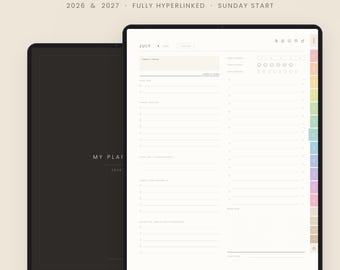 ADHD Digital Planner 2026-2027, Hyperlinked Daily Weekly Monthly (Digital Download)