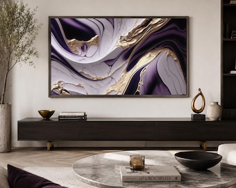 Marco decorativo para televisor Samsung: efecto mármol fluido abstracto con texturas doradas (descarga digital).