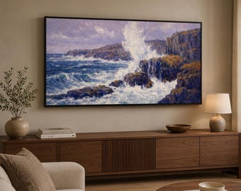 Marco de TV Samsung – Pintura al óleo de la espectacular costa americana, olas marinas (arte digital)