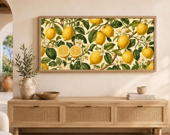 Marco de TV Samsung con estampado botánico vintage de flores de limón, arte mediterráneo de cítricos (descarga digital)