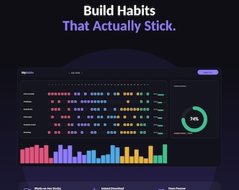 Digital Habit Tracker | Offline HTML Goals Progress Charts (Instant Download)