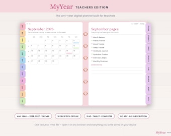 Teacher Digital Planner, Any Year Interactive, iPad Tablet Computer (Digital Download)