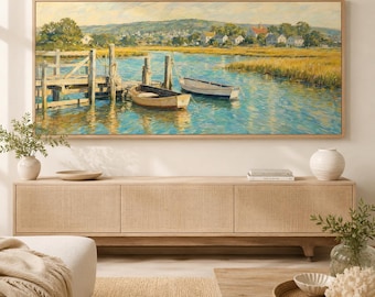 Cuadro al óleo con técnica impasto para marco de TV Samsung – Paisaje otoñal del río Sena para pared