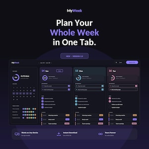 Digital Weekly Planner, Time Blocking, Habit Tracker (HTML Download)