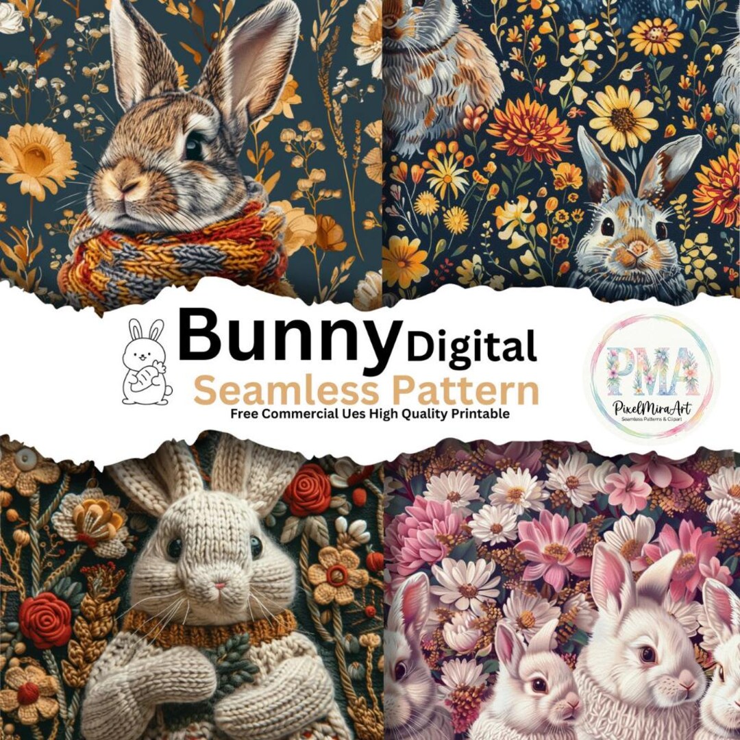 Bunny Floral Seamless Pattern | Spring Botanical Rabbit Repeat Digital ...