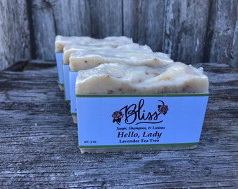 Hello, Lady - Handcrafted lavender tea tree soap bar with a fresh clean scent and lavender buds.