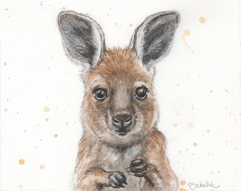 Cute Kangaroo watercolor nursery print