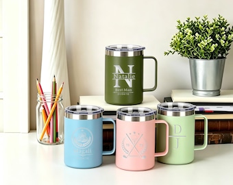 Gobelet personnalisé en acier inoxydable avec couvercle - Mug de voyage isotherme personnalisé gravé au laser, cadeau de demoiselle d'honneur et d'enterrement de vie de jeune fille