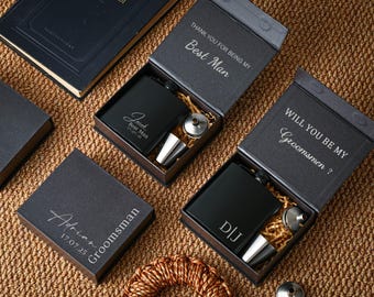 Personalized Engraved Stainless Steel Hip Flask Set - Customized Hip Flask for Dad - Ideal Gift for Groomsmen, Birthdays and Wedding