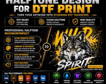 Halftone Design for DTF Print, DTF Ready Artwork, Halftone Effect T Shirt Design, High Resolution png, Print Ready DTF Transfer File