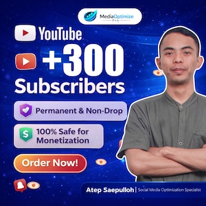 May include: A promotional graphic for YouTube subscribers. The image features the YouTube logo, the text "+300 Subscribers," and a call to action button. Additional text includes "Permanent & Non-Drop" and "100% Safe for Monetization."