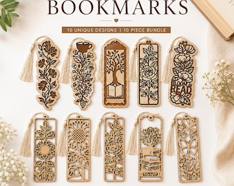 Paquete de archivos SVG de marcapáginas florales, archivos de marcapáginas para corte láser, marcapáginas de madera SVG, marcapáginas de flores DXF, diseño de marcapáginas botánico, regalo para amantes de los libros