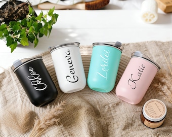 Personalized Stainless Steel Wine Tumbler, Bridesmaid Gift with Lid