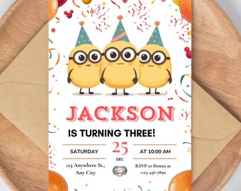 Minions Birthday Invitation, Yellow Crew Kids Party Invite (Digital Download)
