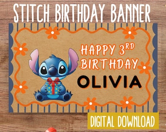 Stitch Happy Birthday Banner Template | DIY Painting Party Decor (Digital File)