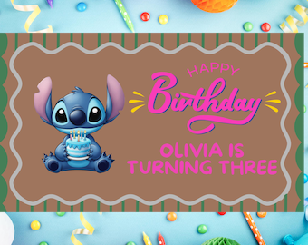 Stitch Birthday Banner, Editable Canva Template (Digital Download)
