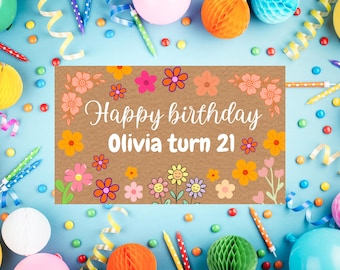 Floral Birthday Banner Template | Flower Theme Party Backdrop | Editable Canva | Printable Banner | Instant Download