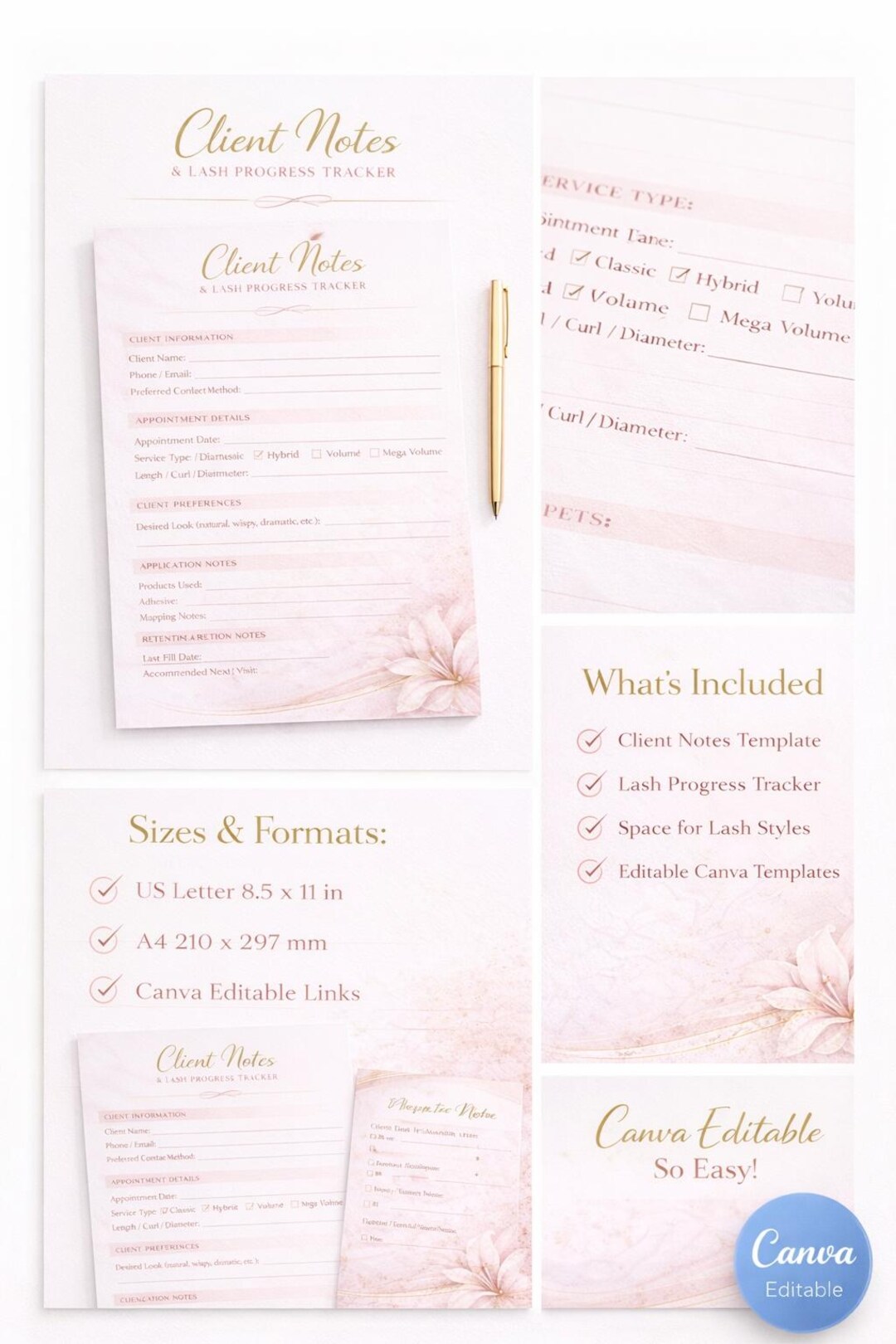 Lash Client Tracker | Editable Canva Template (digital Download, US ...